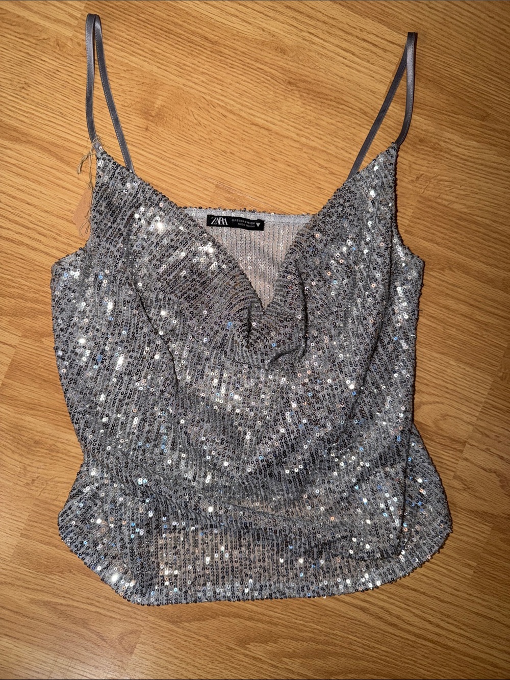 Zara Silver Sequin Cowl Camisole